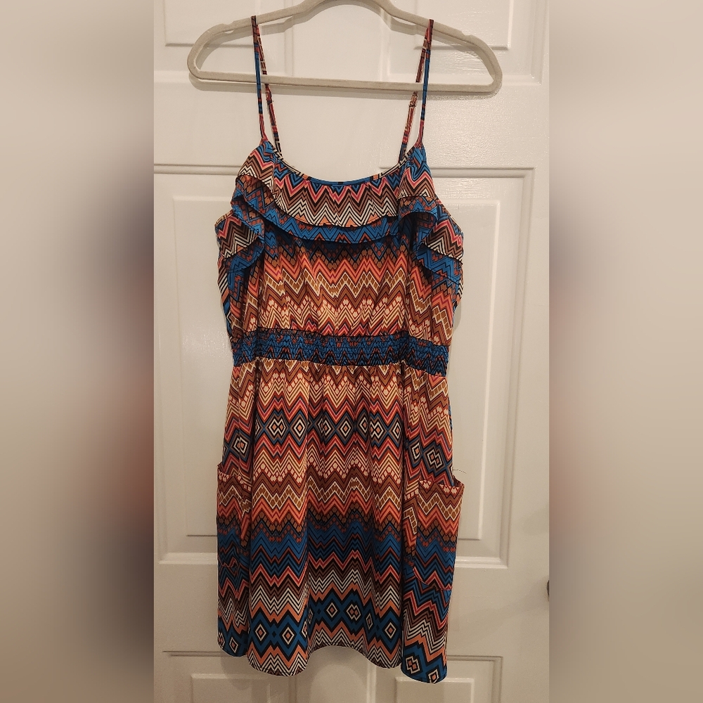 Lightly Worn Vintage Xhilaration Spaghetti Strap Dress Geometric Chevron Size XL
